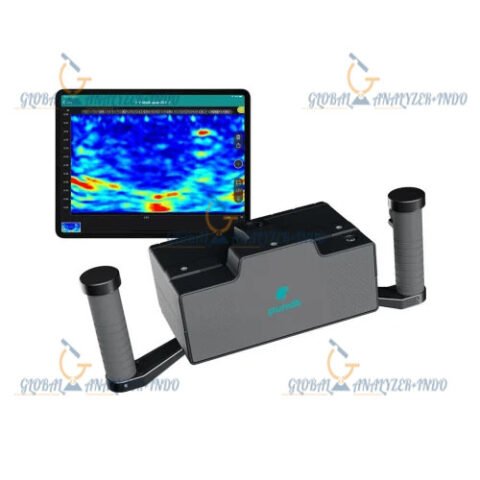 Proceq Pundit PD8050 ultrasonic testing device used on concrete surface